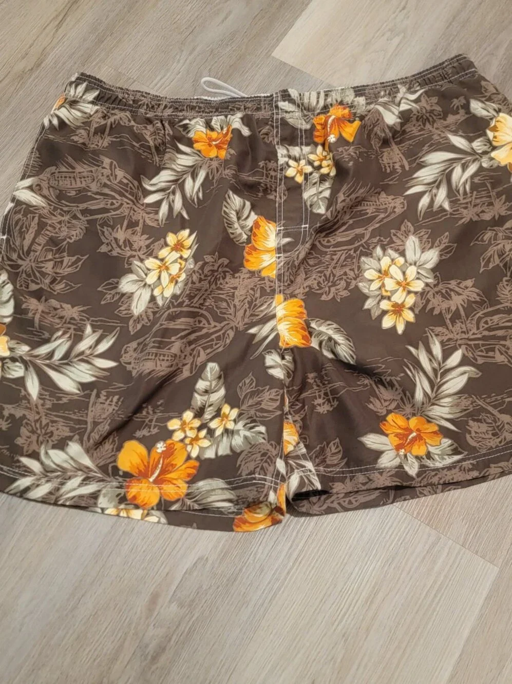 Men's George Swimming Trunks Big & Tall 3XL Brown Tropical Print 6.5